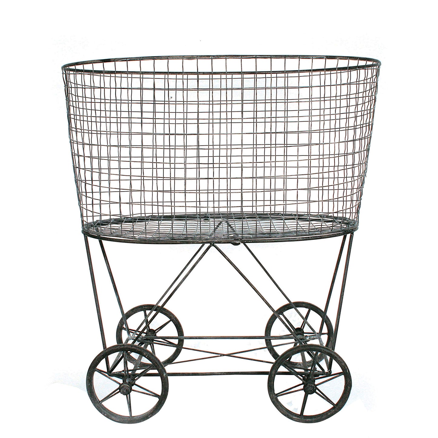 Creative Co-op Vintage Metal Laundry Basket with Wheels 25" x 15" x 26 3/4" (W x D x H)