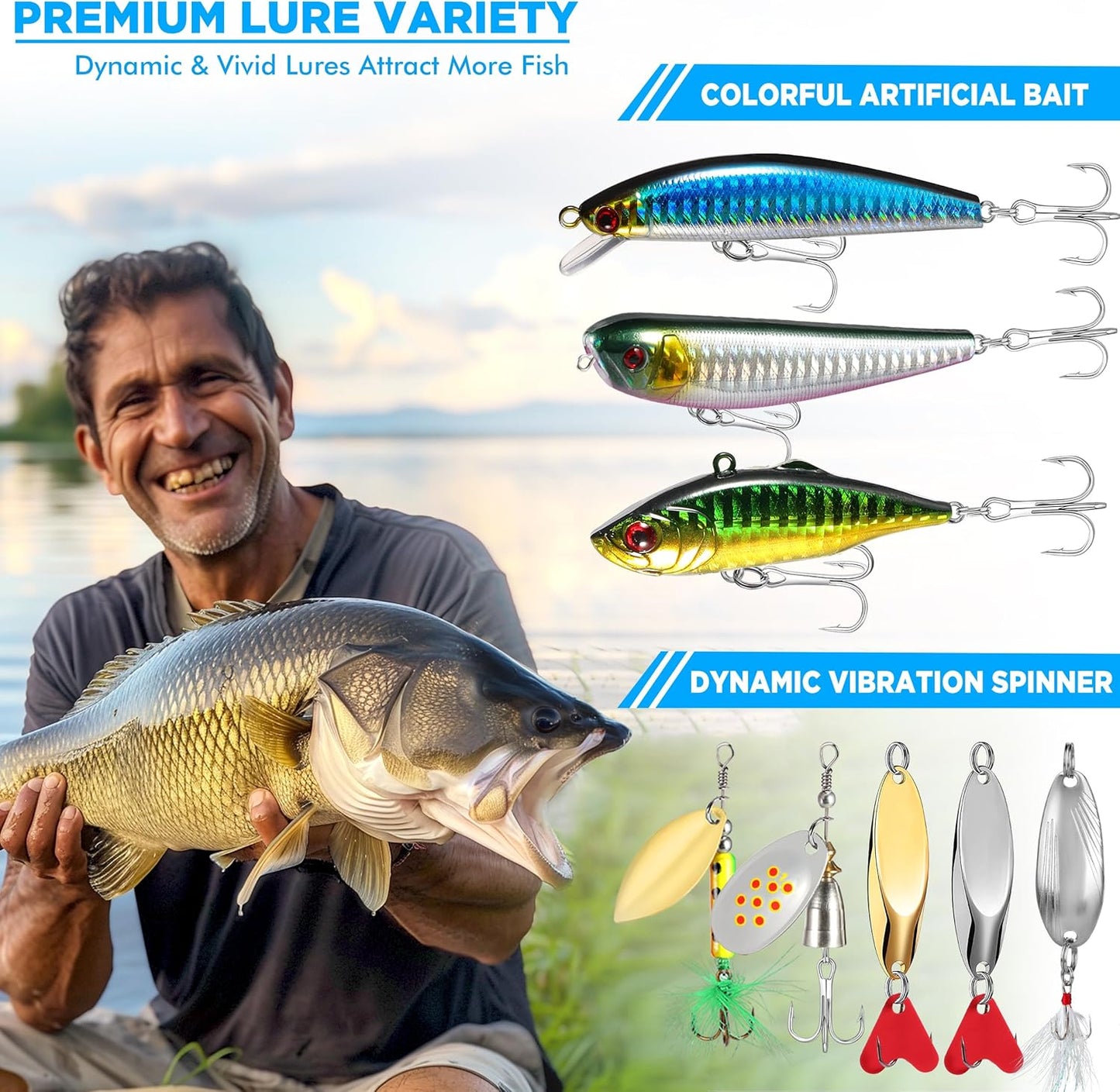 PLUSINNO Fishing Lures - 137-Piece Tackle Box with Crankbaits, Hooks & Weights - Ideal Gift for Men