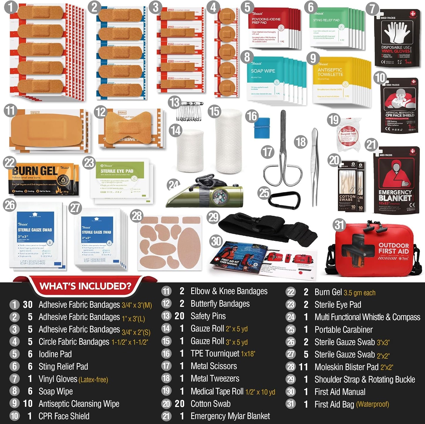 152 PCS Waterproof First Aid Kit - Portable Emergency Medical Kit for Boating, Camping, Fishing | Red