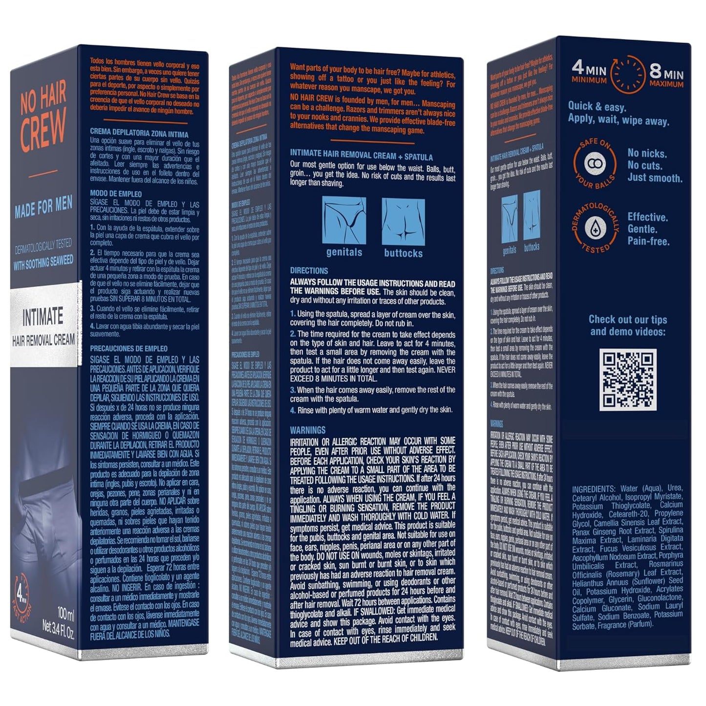 No Hair Crew Hair Removal Cream for Men - Painless & Soothing Manscaping Solution, 100ml (2 Pack)