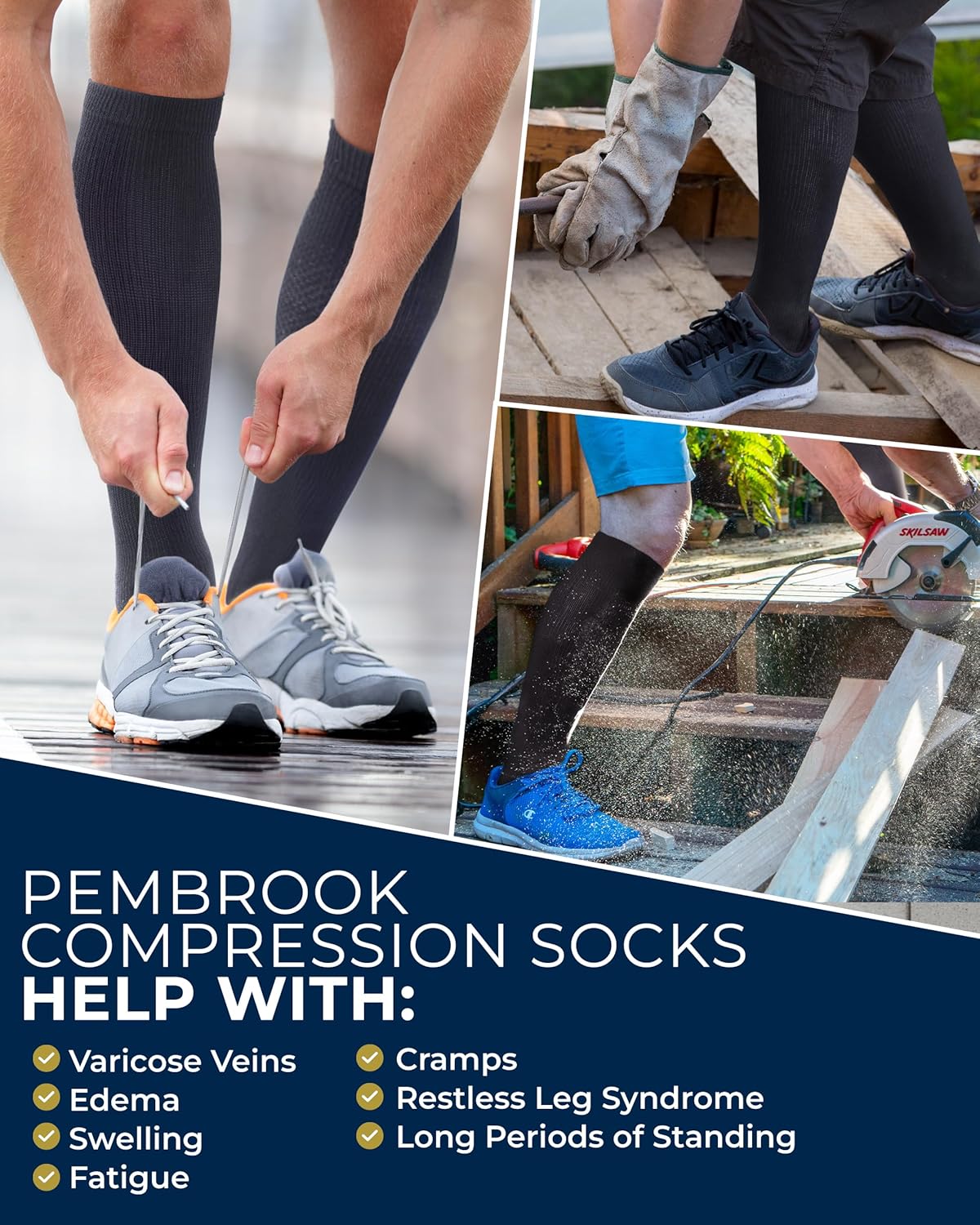 Pembrook Compression Socks - Light Support for Men & Women | 8-15 mmHg | 3 Pairs