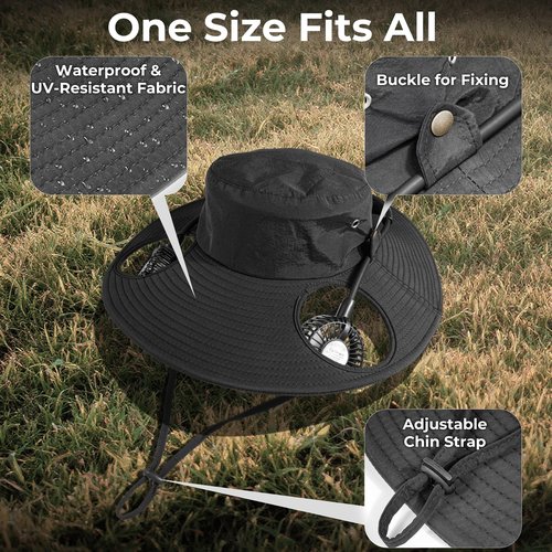 Cooling Sun Hat with Fan Rechargeable - UPF 50+ Wide Brim Bucket Hat for Sun Protection, 8Hrs Running Neck Fan Hat for Hiking, Fishing, Gardening, Camping & Beach Essentials, Gifts for Women & Men