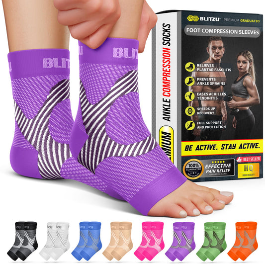 BLITZU Compression Socks for Plantar Fasciitis, Foot, Arch & Ankle Support