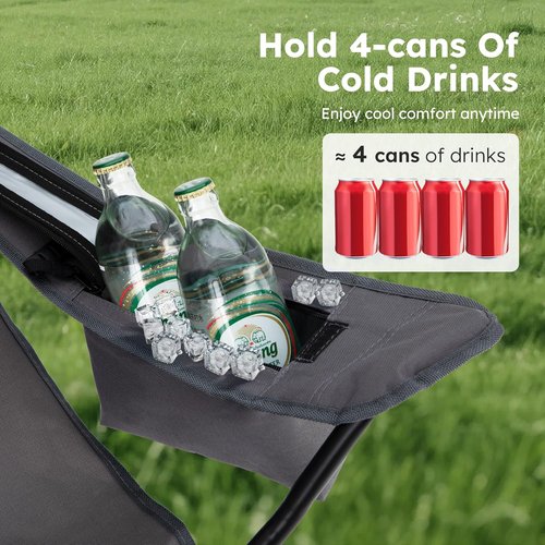 ALPHA CAMP Heavy Duty Camping Chairs - 350LBS Capacity with Cooler Bag & Cup Holder | Portable Black 2PC Set