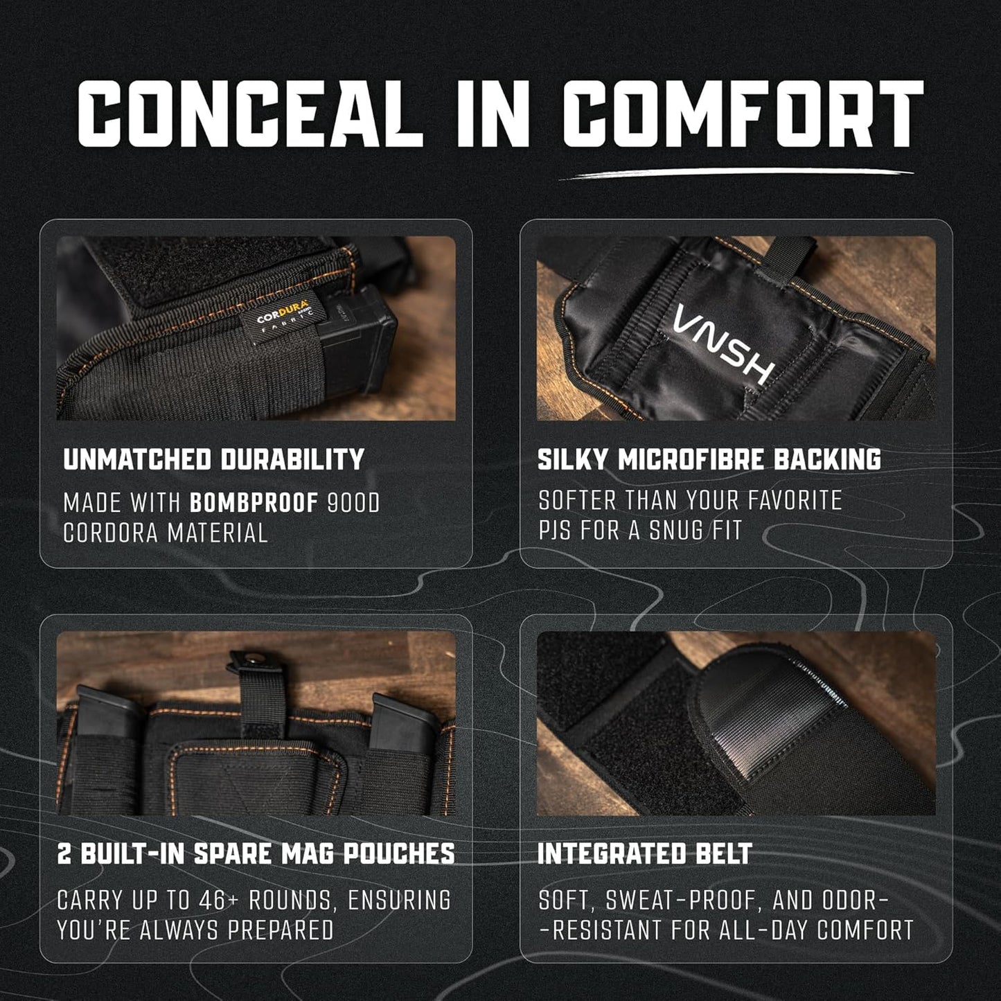 VNSH Belly Band Holster - Comfortable & Secure Concealed Carry for 99% of Handguns | Built-in Mag Pouches