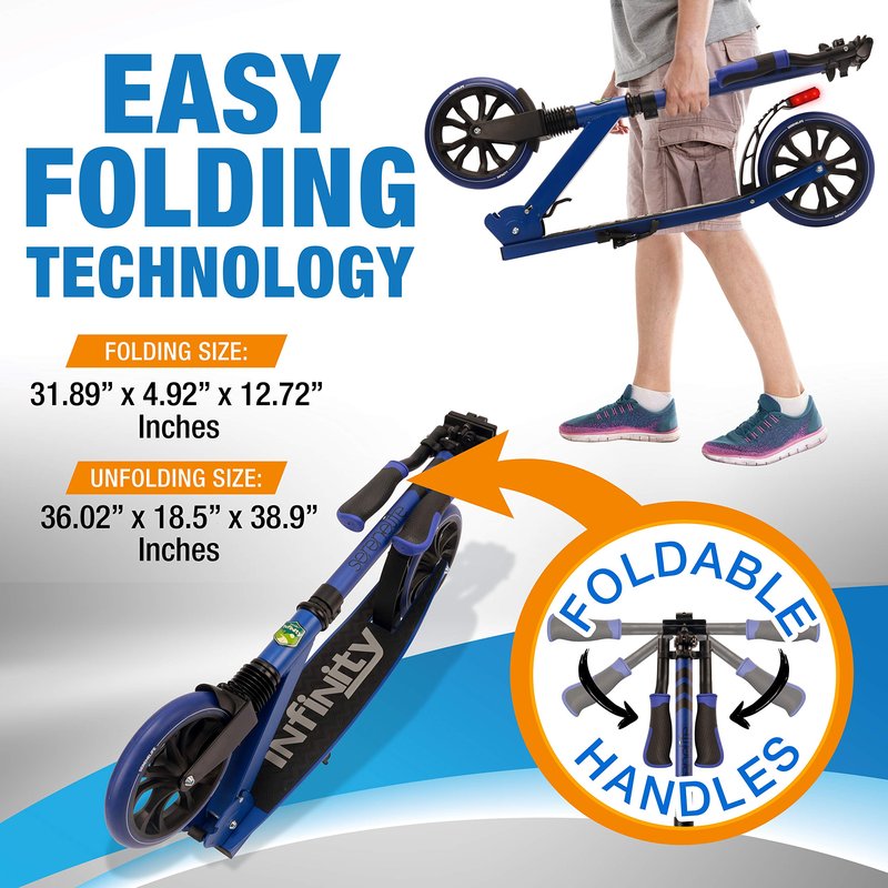 SereneLife Foldable Kick Scooter - Stand Kick Scooter for Teens & Adults with Rubber Grip at Tip, Alloy Deck, Adjustable T-Bar Handlebar Height, Smooth Gliding Wheels, Easy Maneuvering (Blue)