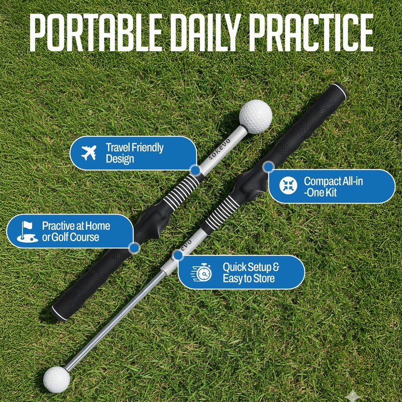 Retractable Golf Swing Training Aid,Rhythm Click Sound Warm Up Golf Swing Trainer,Golf Grip Trainer Attachment -Strength & Tempo Training for Chipping Hitting,Golf Accessories for Men-BONUS Items