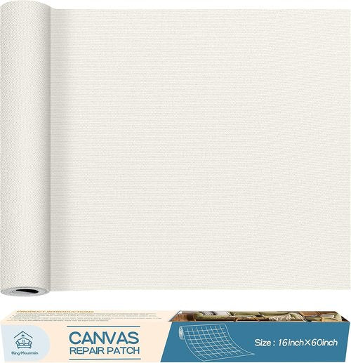 KING MOUNTAIN Canvas Repair Patch - 16x60 Inch Self-Adhesive Waterproof Fabric for Sofas, Tents & More | Off White
