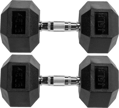 Fitvids Premium Hex Dumbbells - Rubber Encased, 45LB Pair for Strength Training and Home Workouts
