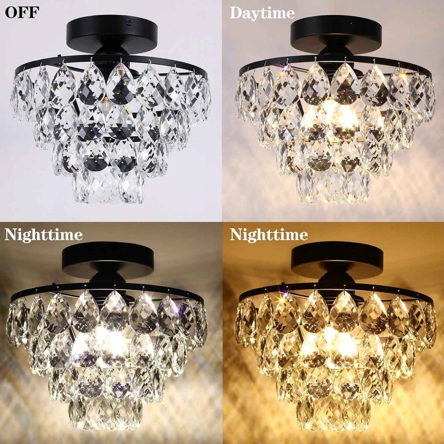 Gold Crystal Mini Chandelier - Modern Flush Mount Ceiling Light for Hallway & Bedroom