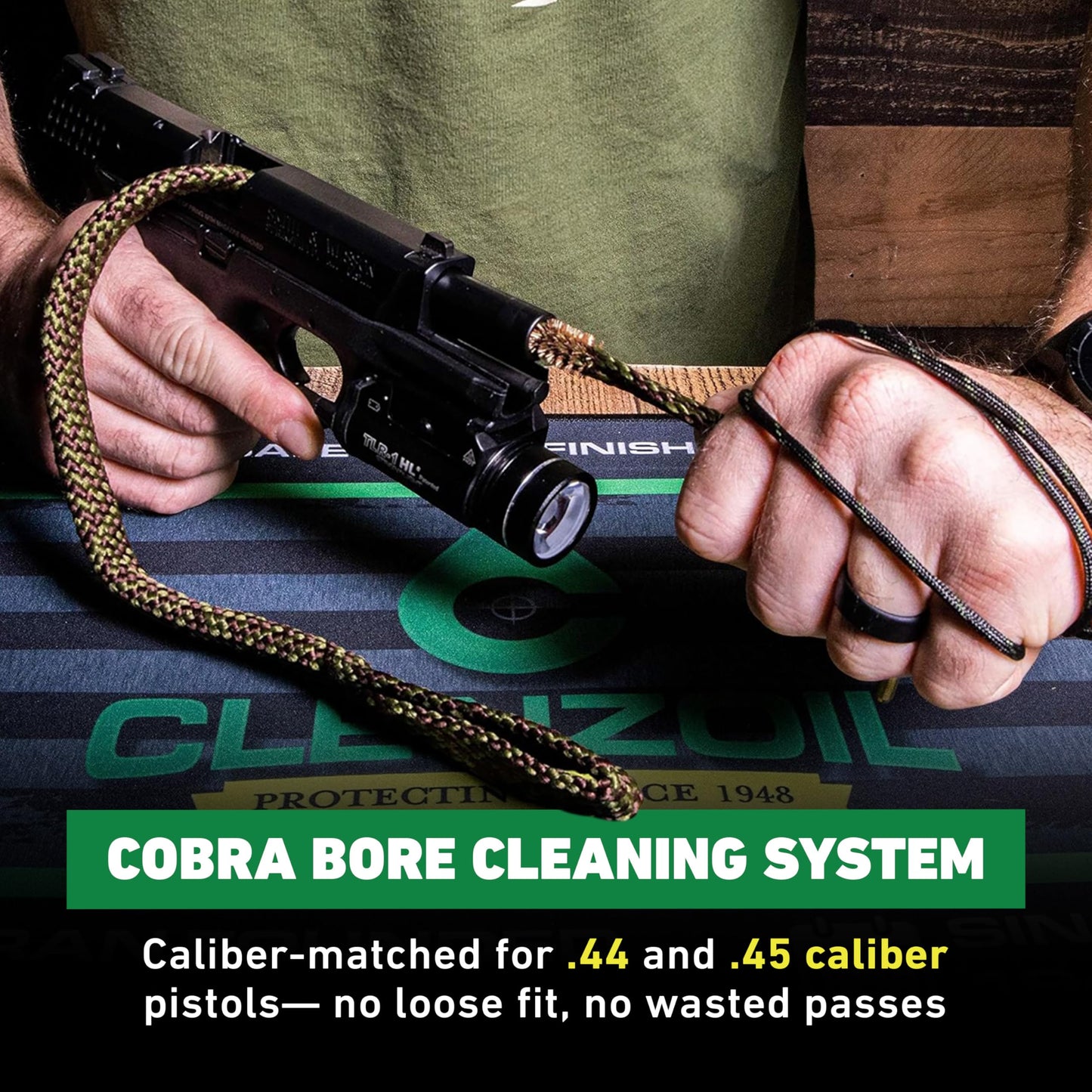 .45 Caliber Bore Cleaner - Pistol Rope for .44 Mag & .45 ACP, Includes CLP