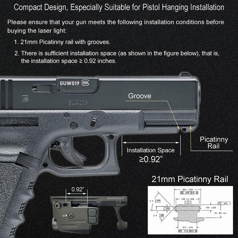 MOSANDON Green and Blue Laser Sight with 500 Lumens Flashlight, USB Rechargeable Flashlight with Blue Green Laser Sight,3in1 Laser Light Combo with 20mm Picatinny Rail Mount for Pistol Handgun Rifles