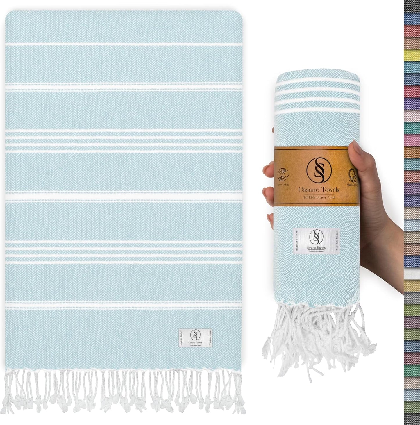 Ossano Turkish Beach Towel - Quick Dry & Absorbent Oversized (39" x 71") | Versatile Travel Blanket in Baby Blue