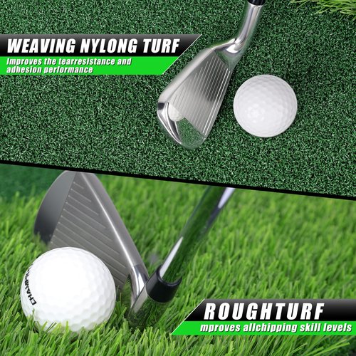 CHAMPKEY 17" x 24" High Performance Nylon Dual-Turf Golf Hitting Mat - Rubber Backing Golf Pracitce Mat - Come with 1 Rubber Tee Holder and 9 Plastic Golf Tees (17" x 24")