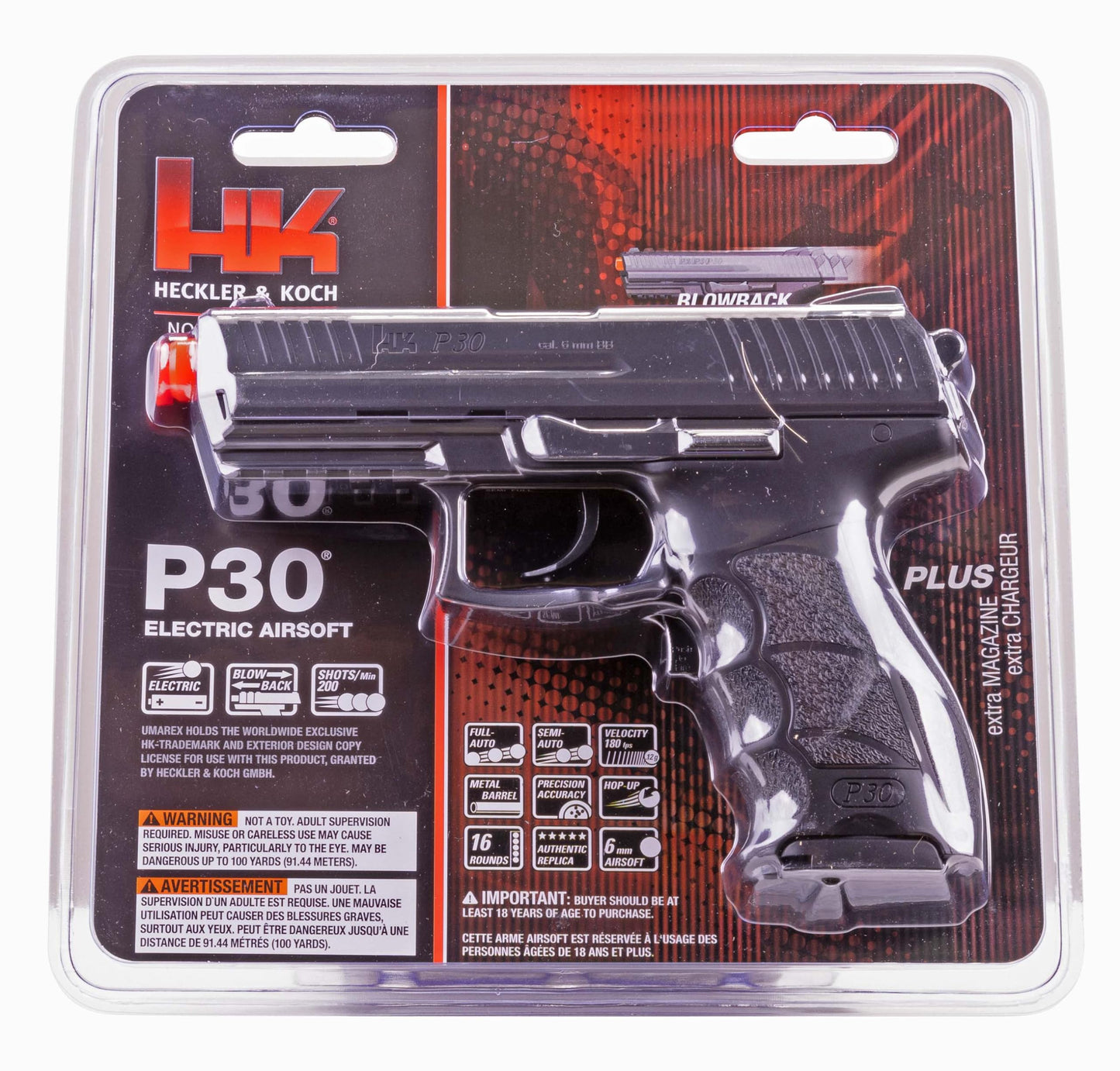Elite Force HK Heckler & Koch P30 Electric Blowback 6mm BB Pistol Airsoft Gun, Black