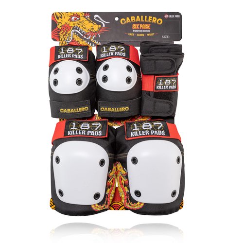 187 Killer Pads Six Pack Pad Set, Protective Gear for Elbows, Knees, and Wrists - Ideal for Skateboarding, Roller Skating, and Inline Skating (Caballero, Large-X-Large)