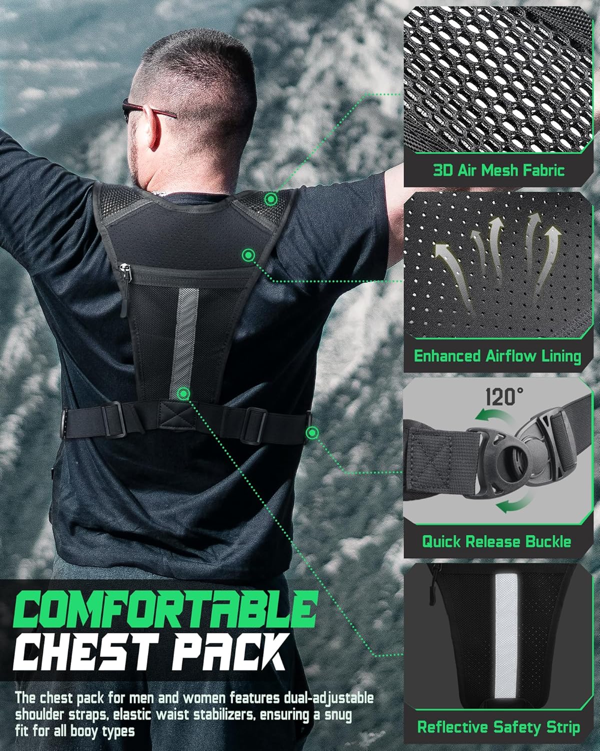RXW Chest Bag - Tactical Hiking Pack for Men & Women | Versatile Sport Vest for Running & Outdoor Adventures