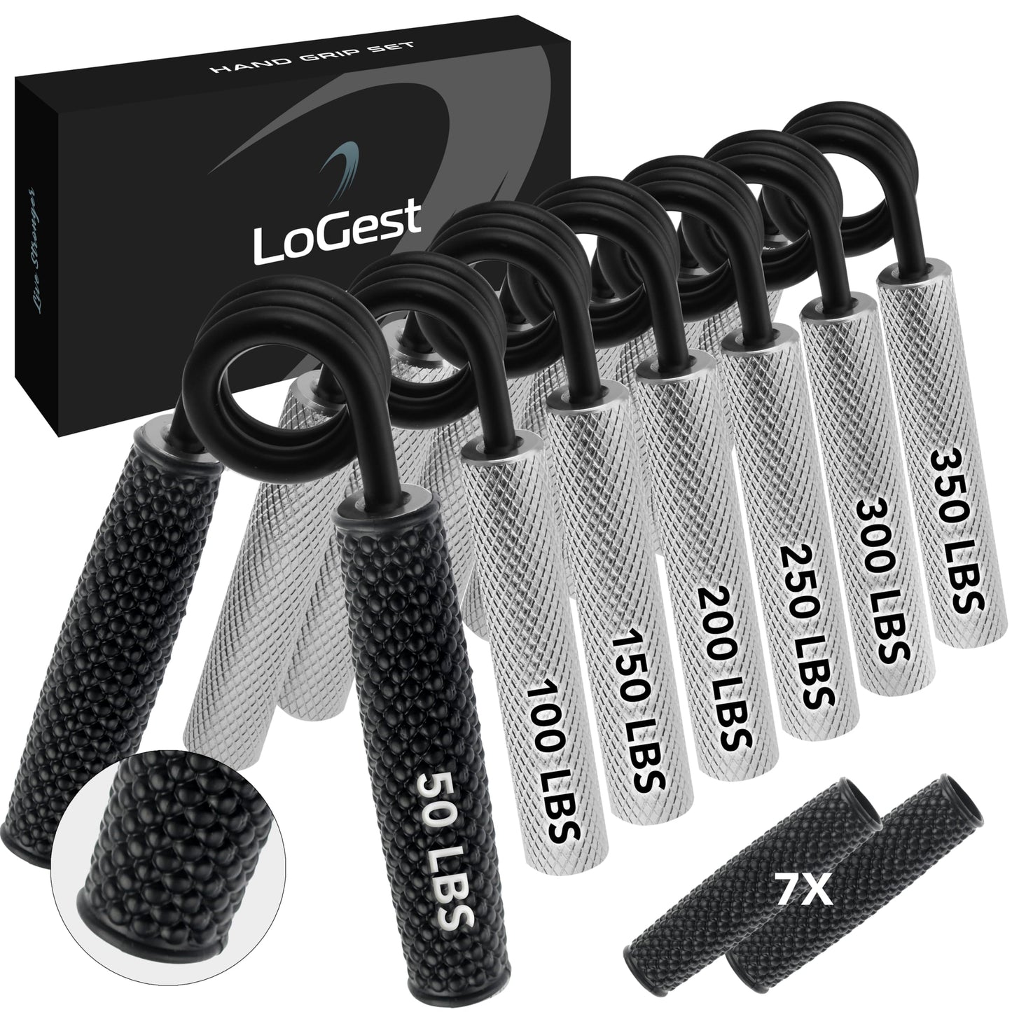 Logest Metal Hand Grip Set, 100LB-350LB 6 Pack No Slip Heavy-Duty Grip Strengthener with Gift Box, Great Wrist & Forearm Hand Exerciser, Home Gym, Hand Gripper Grip Strength Trainer