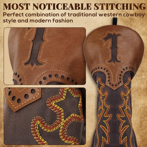 Craftsman Golf Cowboy Western Retro Brown Durable Golf Driver Headcover Cover fits up to 460cc Head