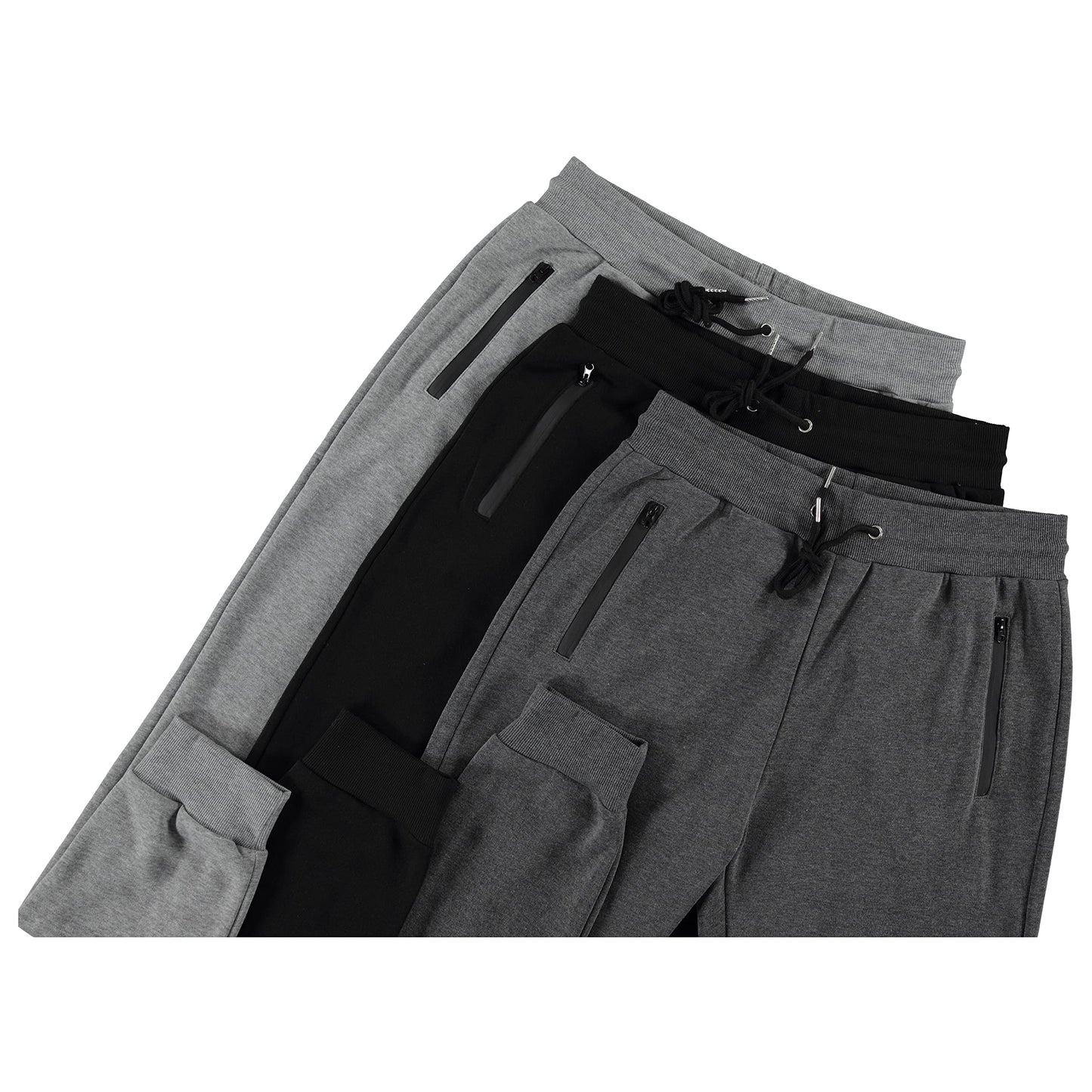 PURE CHAMP Mens Sweatpants 3 Pack Fleece Active Athletic Workout Jogger Sweatpants for Men with Zipper Pocket Size S-3XL (Large, Set 1)
