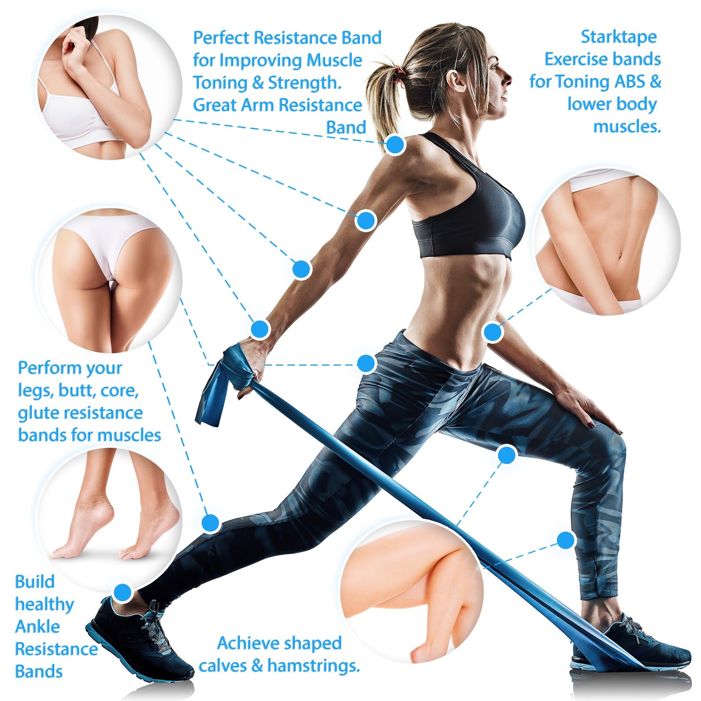 Starktape Resistance Bands Set 3 Pack Non-Latex Physical Therapy Professional Elastic Bands for Home Exercise, Workout, Strength Training, Yoga, Pilates, Rehab, Gym, Leg, Upper and Lower Body