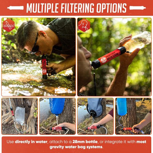 High-Capacity Emergency Water Straws - Lightweight & Reusable | 1800-Gallon Filters for Camping & Survival