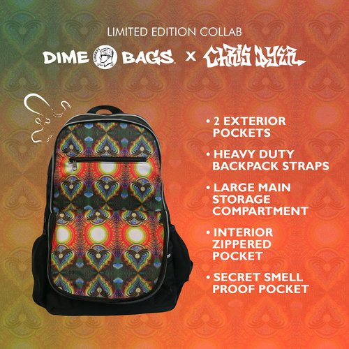 DIME BAGS Skateboard Backpack with Skate Straps, 9 Compartments for Storage Including 1 Hidden Order-Sealed Pocket, Durable Water-Resistant Exterior & Padded Straps, Chris Dyer Skatepack (Blue)