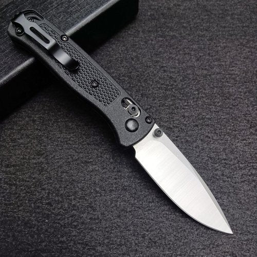 HUAAO Mini Folding Pocket Knife, Plain Edge, Thumb Stud Manual Open, Glass Reinforced Nylon Grivory Handle with Belt Clip for EDC Camping(440C blade)