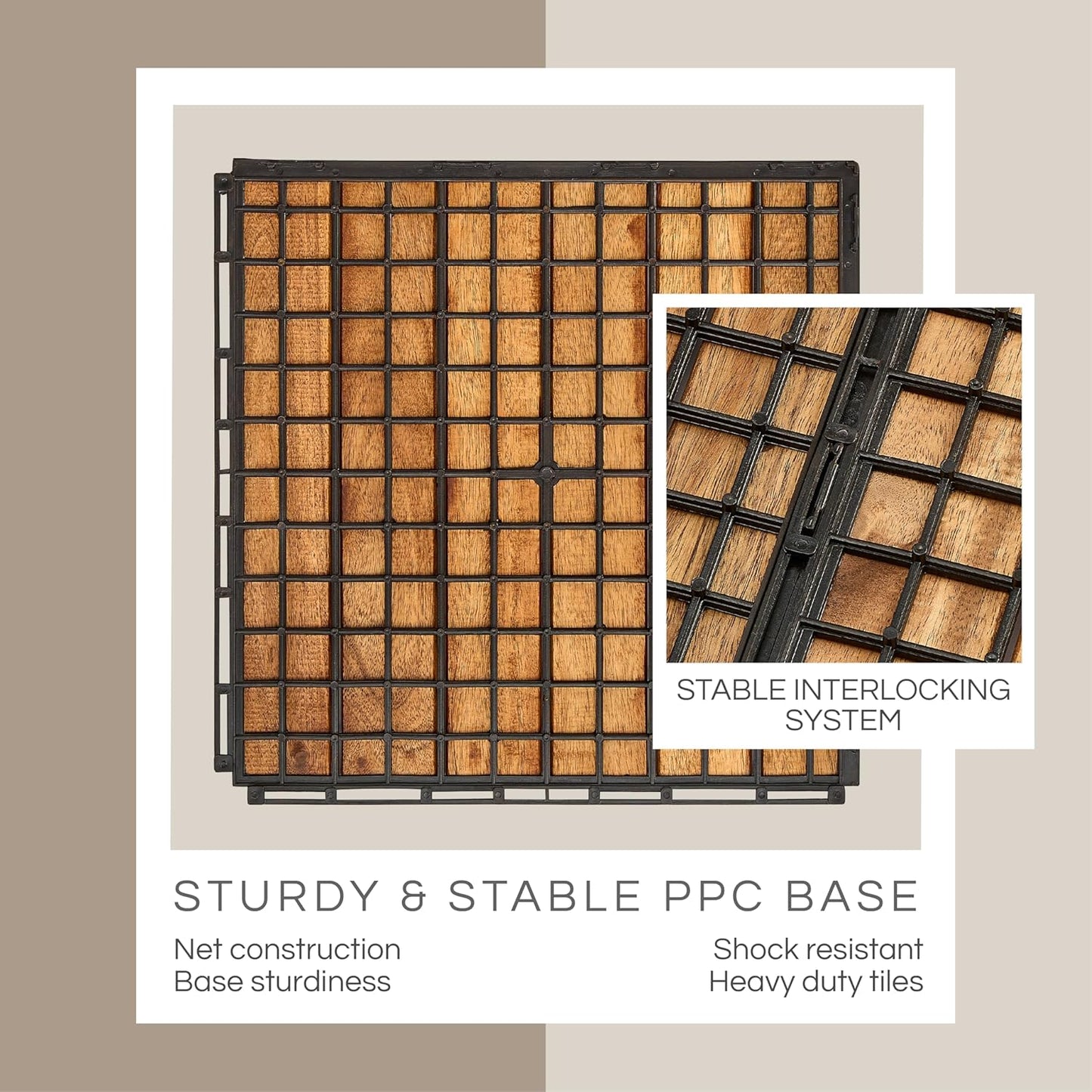 Outdoor Waterproof Acacia Wood Deck Tiles - 10 Pcs Patio Flooring for All Weather Use