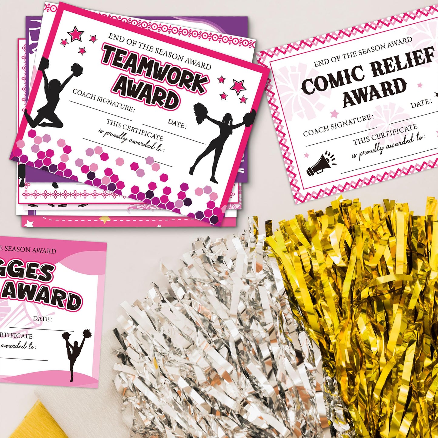 EYxsaxenk Cheerleading Achievement Award Certificates - 60Pcs End of Season Cheerleader Ceremony Award Cheerleading Championship Paper Achievement Certificate Student Reward Teacher Motivation Supply