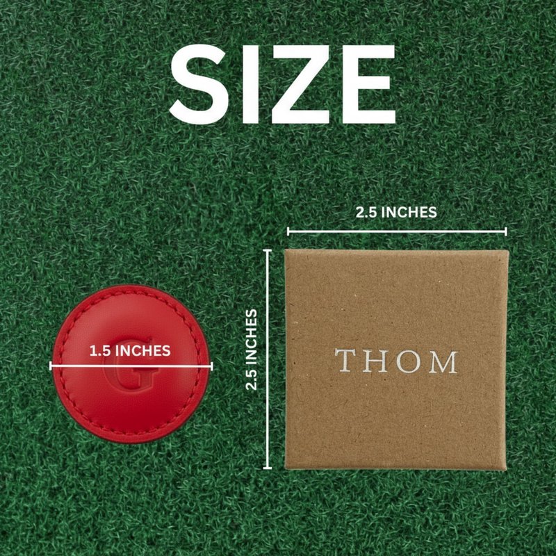 THOM Personalized Golf Marker A-Z, (Set of 2) for Golfers - Magnetic Ball Marker Handmade with 100% Vegan Leather - Fun Golf Stuff for Men - Customized Golf Gifts (D, Navy/Red)