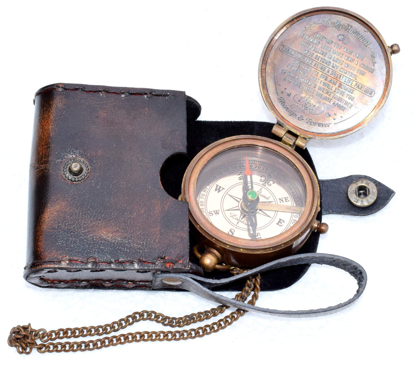 Antique Nautical Vintage Directional Magnetic Compass with Famous Scripture Quote Engraved Baptism Gifts with Leather Case or Wooden Case for Loved Ones, Son, Father, Love, Partner, Spouse, Fiancé