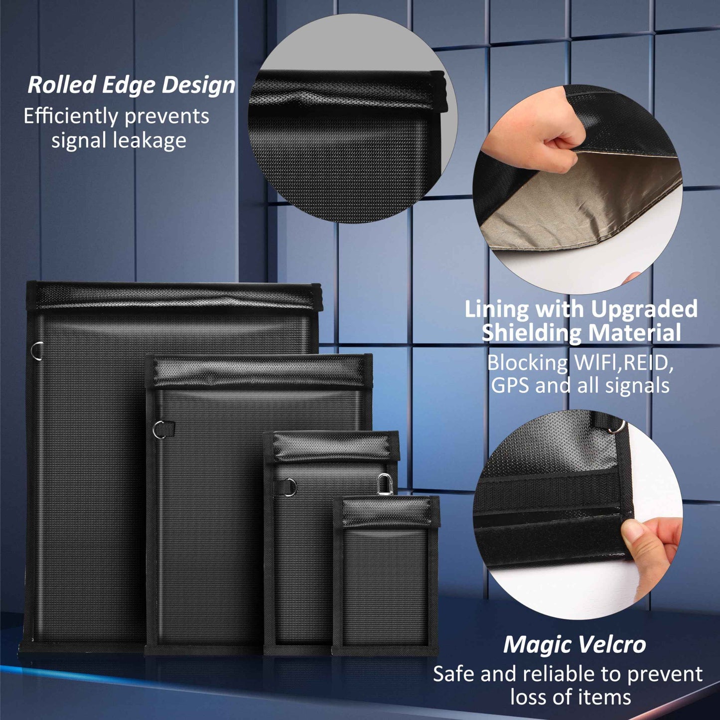 MRRCYUR 4 Pack Faraday Bags for Phones,RFID Key Fob Blocker Pounch Fireproof Waterproof EMP Proof Go Dark Bag for Cell Phone Block Signal