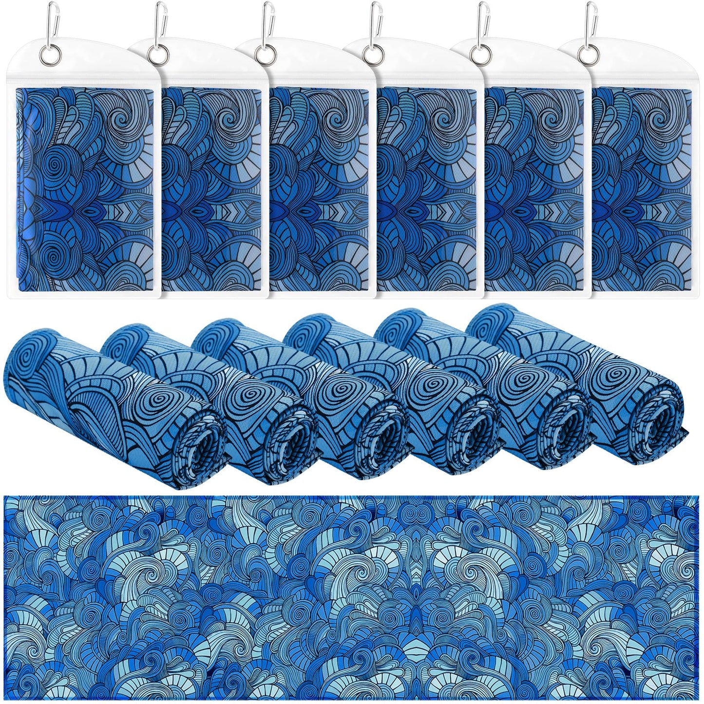 Frienda 6 Pcs Cooling Towels Bulk with Bag Sport Travel Yoga Towel for Sweat Mountain Running Camping Baseball Golf Favors 40"x12" Breathable Microfiber Towel Fast Drying Workout Fitness(Spray)