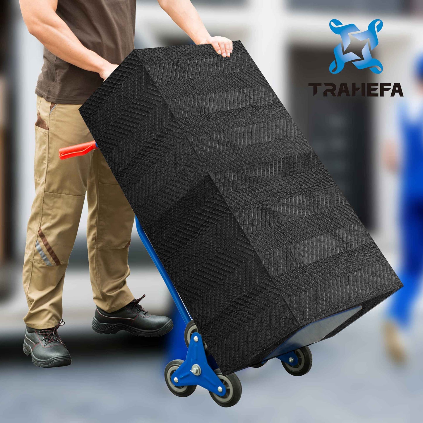 Trahefa Moving Blanket 80 x 72 inches, Quilted Moving Blankets Heavy Duty Moving Padded Blanket Furniture Blankets for Moving (1, Black)