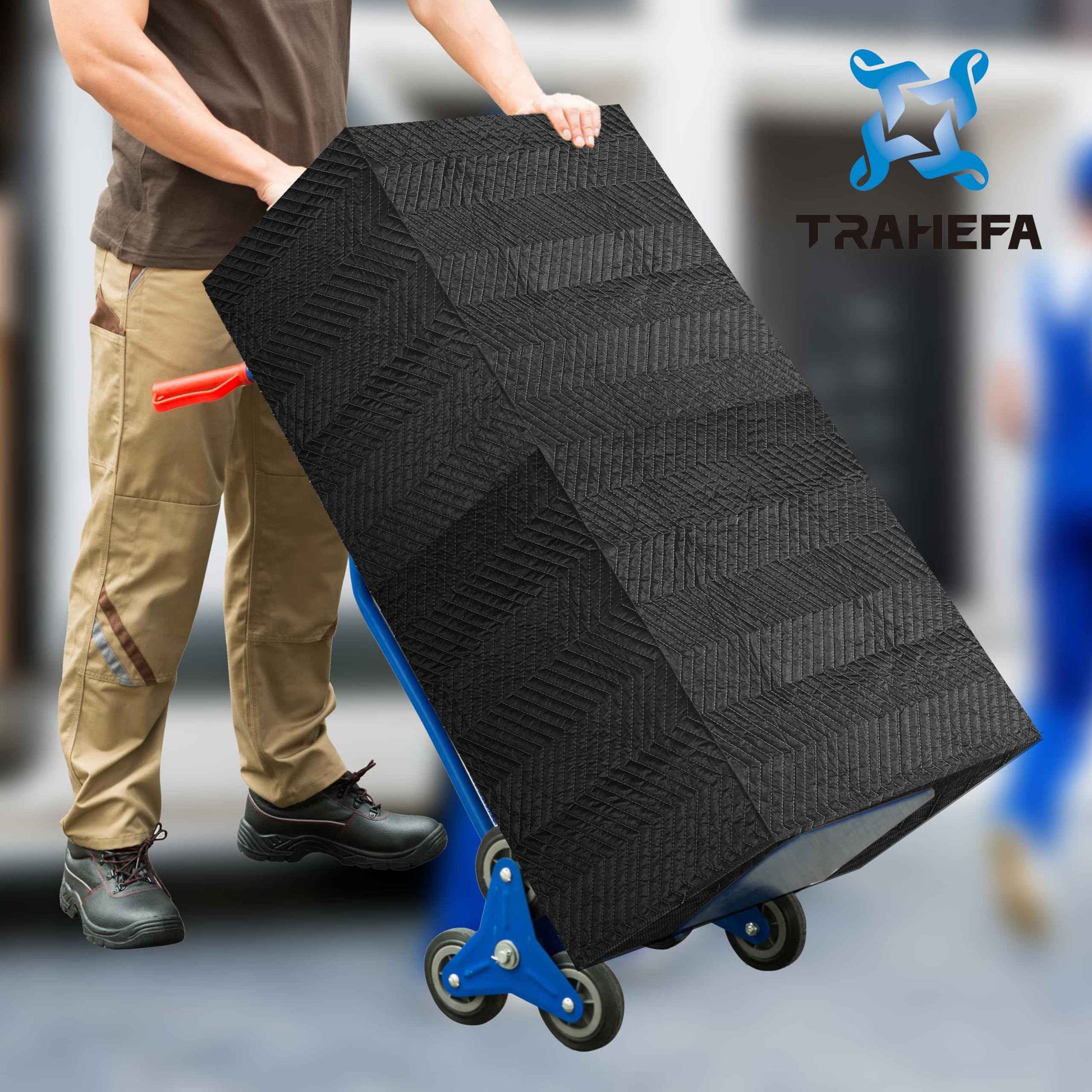 Trahefa Moving Blanket 80 x 72 inches, Quilted Moving Blankets Heavy Duty Moving Padded Blanket Furniture Blankets for Moving (1, Black)