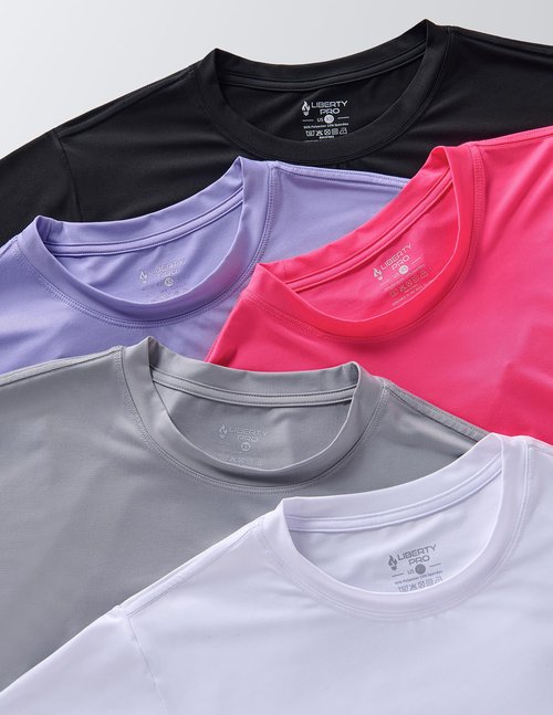 5 Pack: Women's Loose Fit Workout Crop Tops, Athletic Short Sleeve Gym T-Shirts Dry Fit Crew Neck Tees (Set 2, Small)