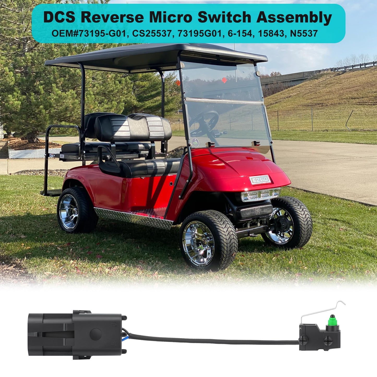 10L0L Golf Cart DCS Reverse Micro Switch Assembly for 1996-2002 EZGO DCS Electric Vehicles OEM# 73195-G01, CS25537, 73195G01, 6-154, 15843, N5537