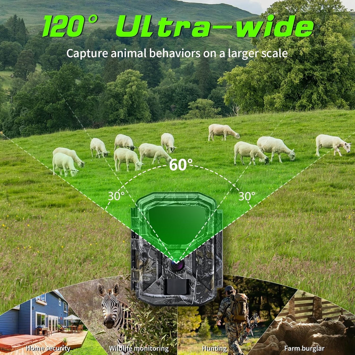 Trail Camera - Solar Powered 4K 60MP WiFi Game Camera with 0.1s Trigger & 65FT Detection | IP66 Waterproof