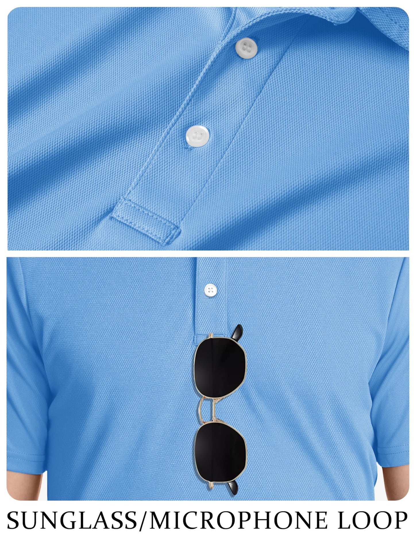 TACVASEN Mens Golf Shirt Dry Fit Mens Polo Shirts Short Sleeve Performance Golf Polos for Men with Collar Work Shirts Sky Blue, S