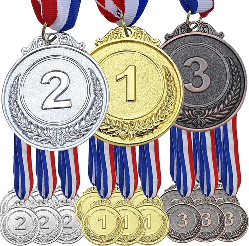 GOLDGE 18 Award Medals - Perfect for Sports, Competitions & Events - 2 Inches | Set of 18 in Gold, Silver & Bronze