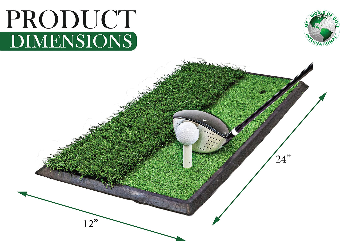 JEF WORLD OF GOLF Fairway and Rough Portable Turf Practice Mat, Green, 12" x 24"