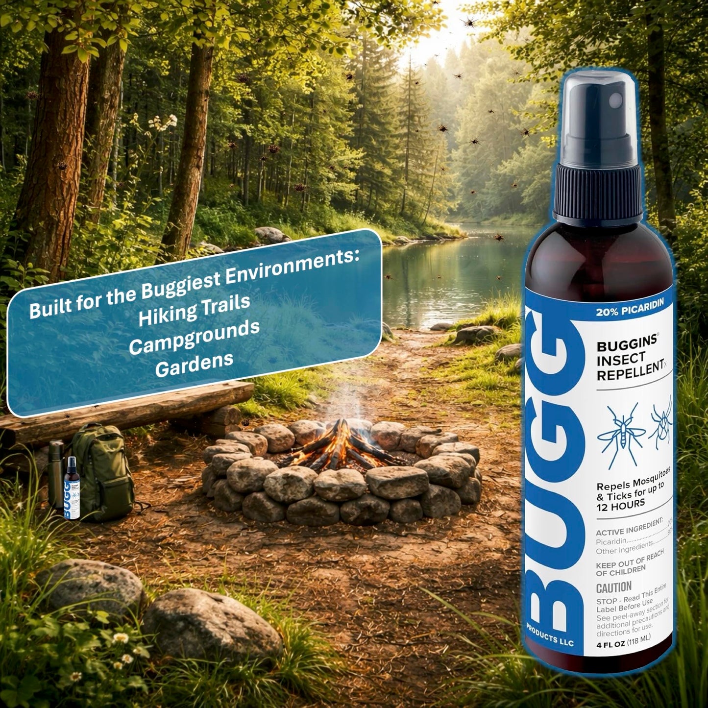 BUGGINS Insect Repellent Spray - 20% Picaridin - 4 oz Pump Bottle