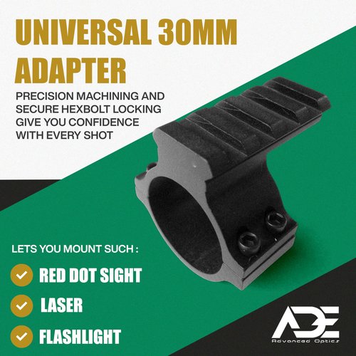 Ade Advanced Optics 30mm Scope Ring Adapter – Precision Machined 6061 Aluminum Mount with Picatinny, Weaver, and Universal Rails – Compatible with Red Dot, Laser, or Flashlight Attachments