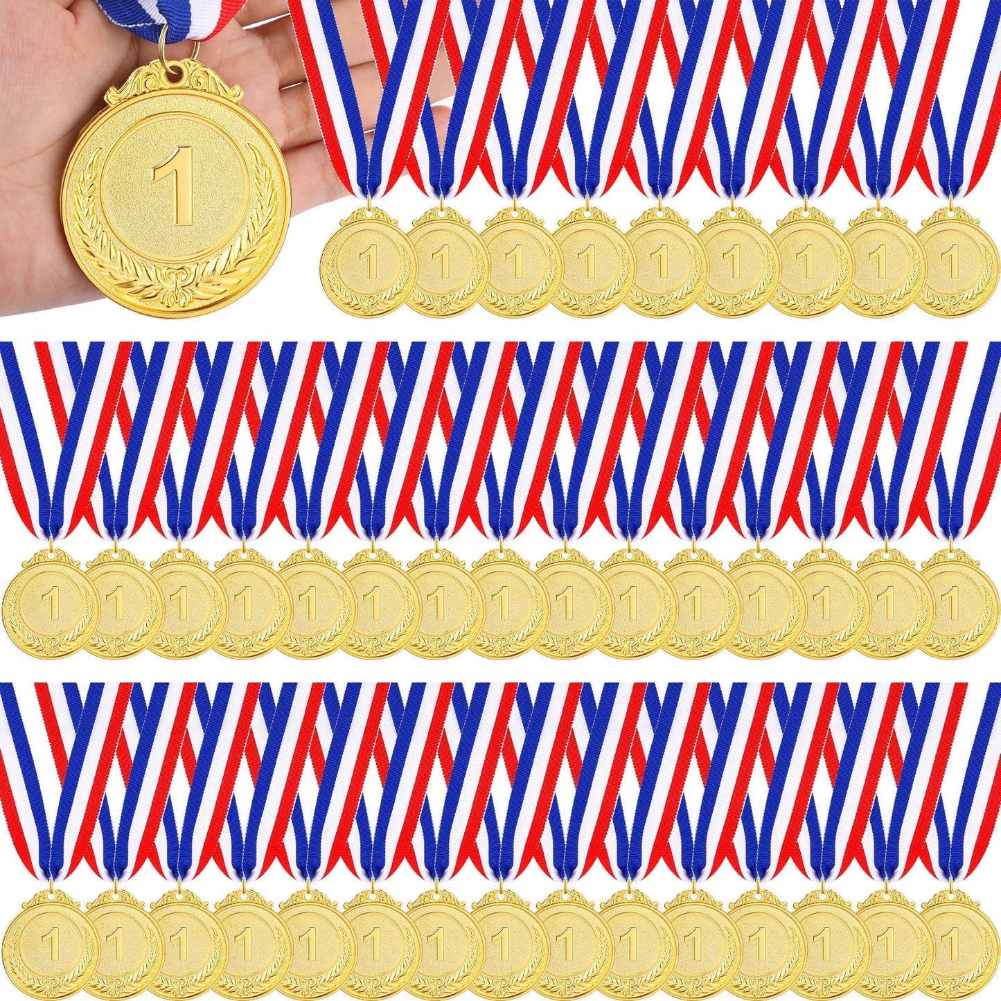 Sasylvia 72 Pcs Gold Medals for Awards 2 Inch Prizes Bulk Winner Medals with Ribbon for Sports, Competitions, Party, Spelling Bees (1st Place)