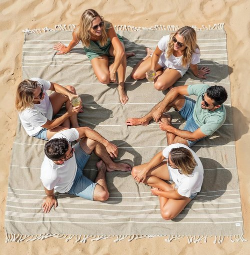 LANE LINEN Picnic Blanket - Sandproof Turkish Beach Blanket, Lightweight & Quick-Dry, 82"x82", Beige