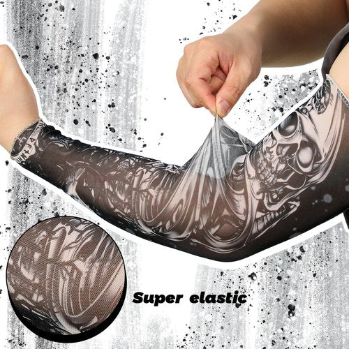 Boao 12 Pcs Temporary Tattoo Sleeve for Men Cooling Arm Sleeves Long Fingerless Arm Cover Anti Slip UV Protection Sun(Novelty Style,One Size)
