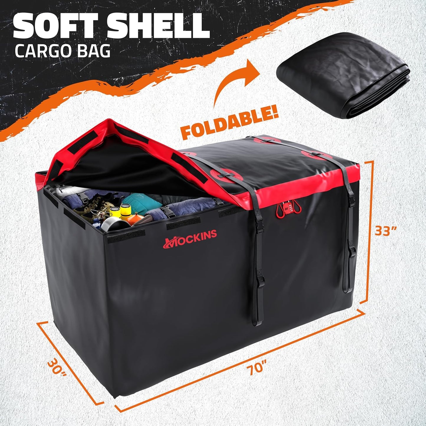 Mockins 40 CuFt XXL Trailer Hitch Cargo Carrier Bag - Heavy Duty Waterproof Vinyl | 70"x30"x33" Size
