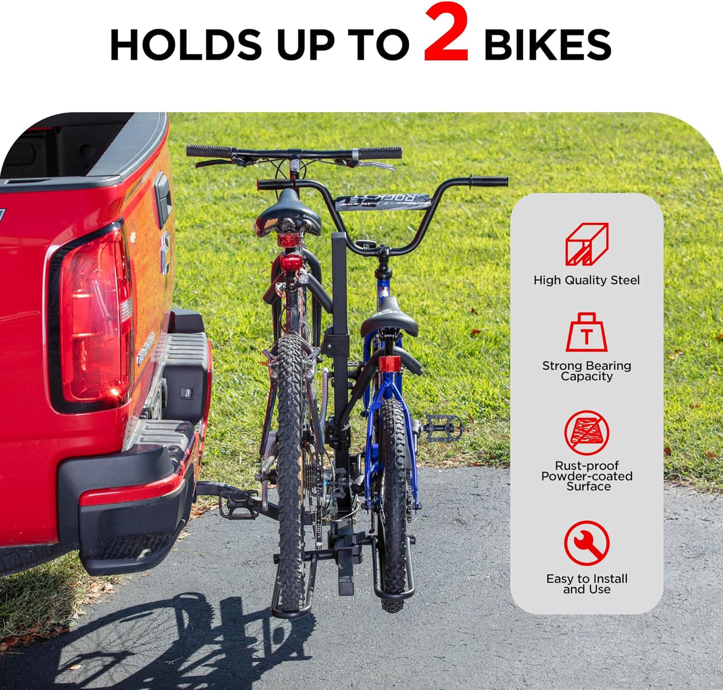 Young 2 Bike Rack - Foldable Hitch Mount Bicycle Carrier for Cars, SUVs & Trucks | 80 lbs Capacity