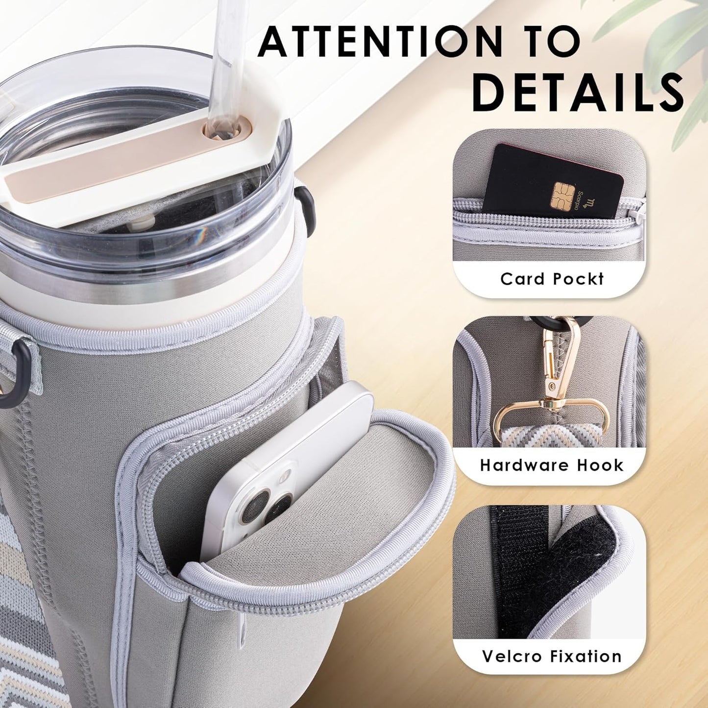 Viva Terry Water Bottle Carrier Bag - Modern 40oz & 30oz Tumbler Holder with Strap & Phone Pocket